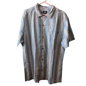 O'NEILL Button-Up Collared Shirt Mens Sz. XXL Striped Blue Short Sleeve Beach